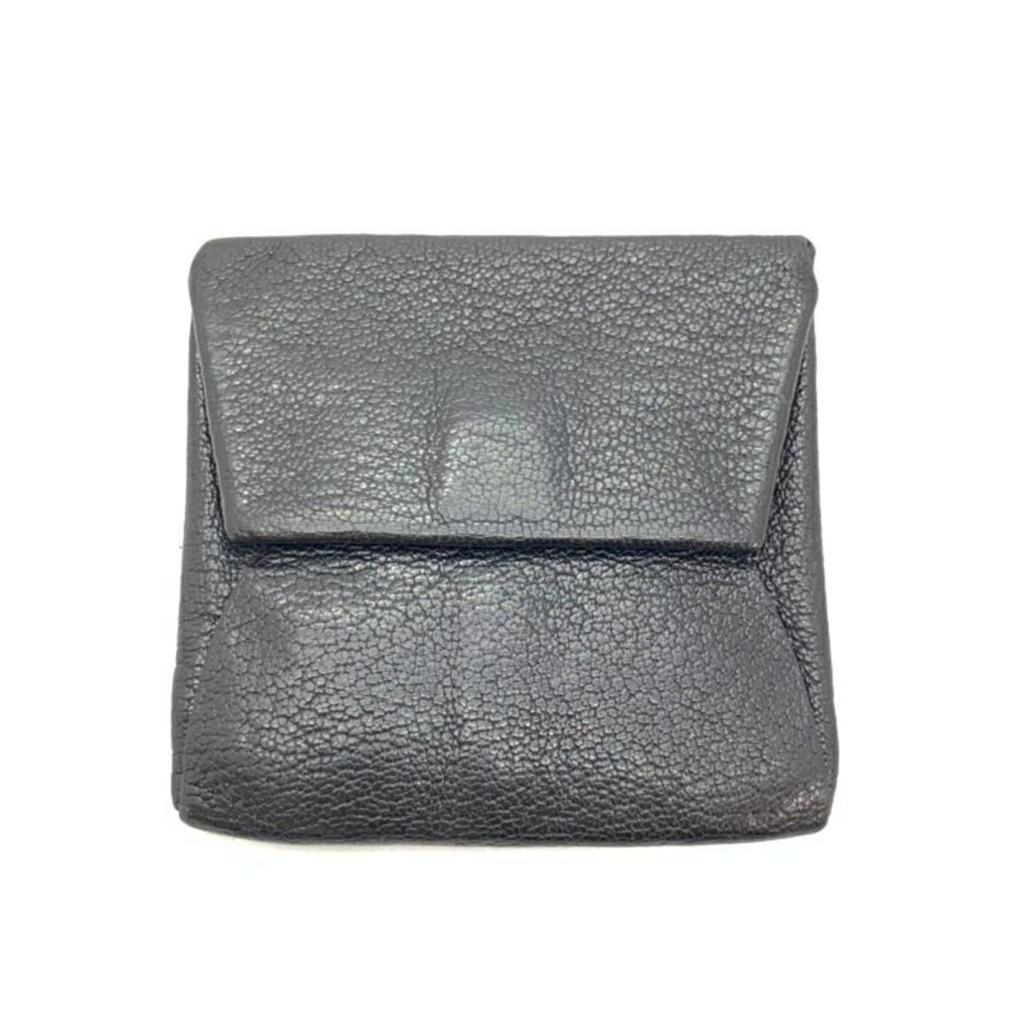 HERMES Leather Wallet/Coin Case Black