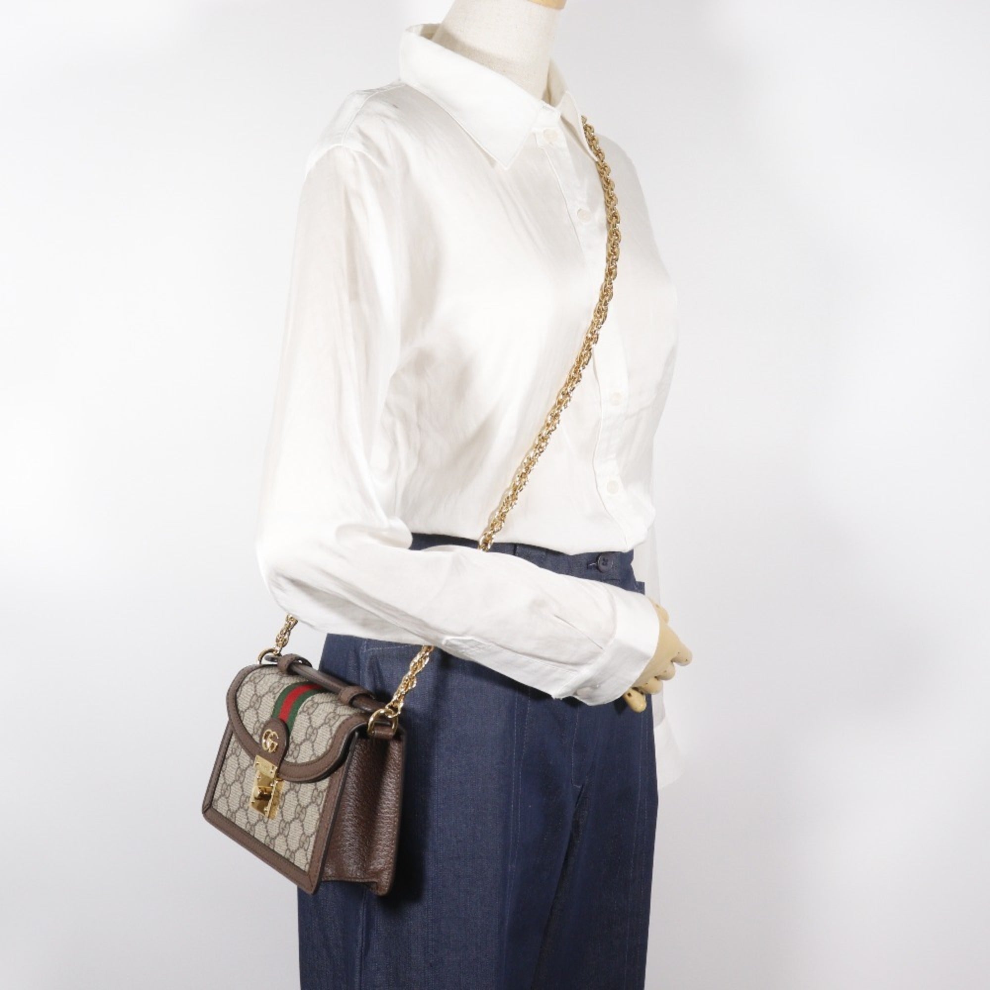 Gucci Ophidia Shoulder Bag, Sherry Line Mini Chain 696180, GG Supreme Canvas, Brown, 2-way, Flap, Women's — Like New