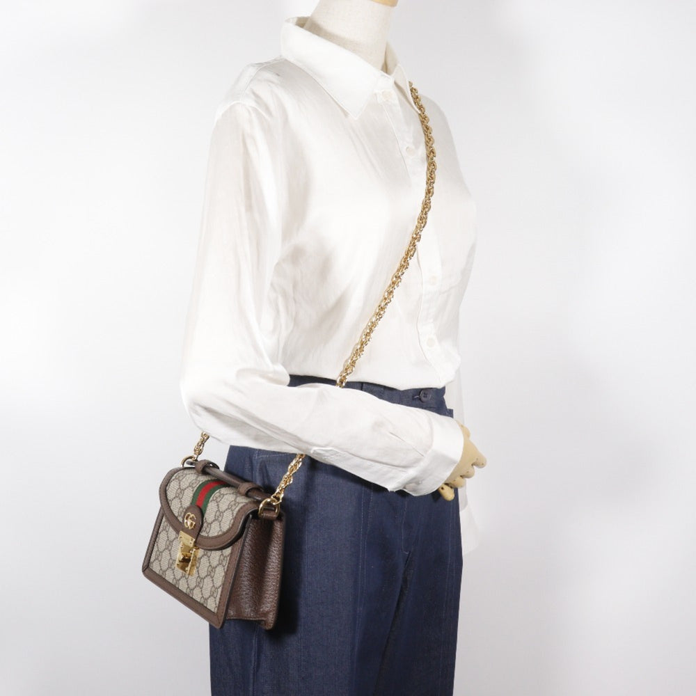 Gucci Ophidia Shoulder Bag, Sherry Line Mini Chain 696180, GG Supreme Canvas, Brown, 2-way, Flap, Women's — Like New