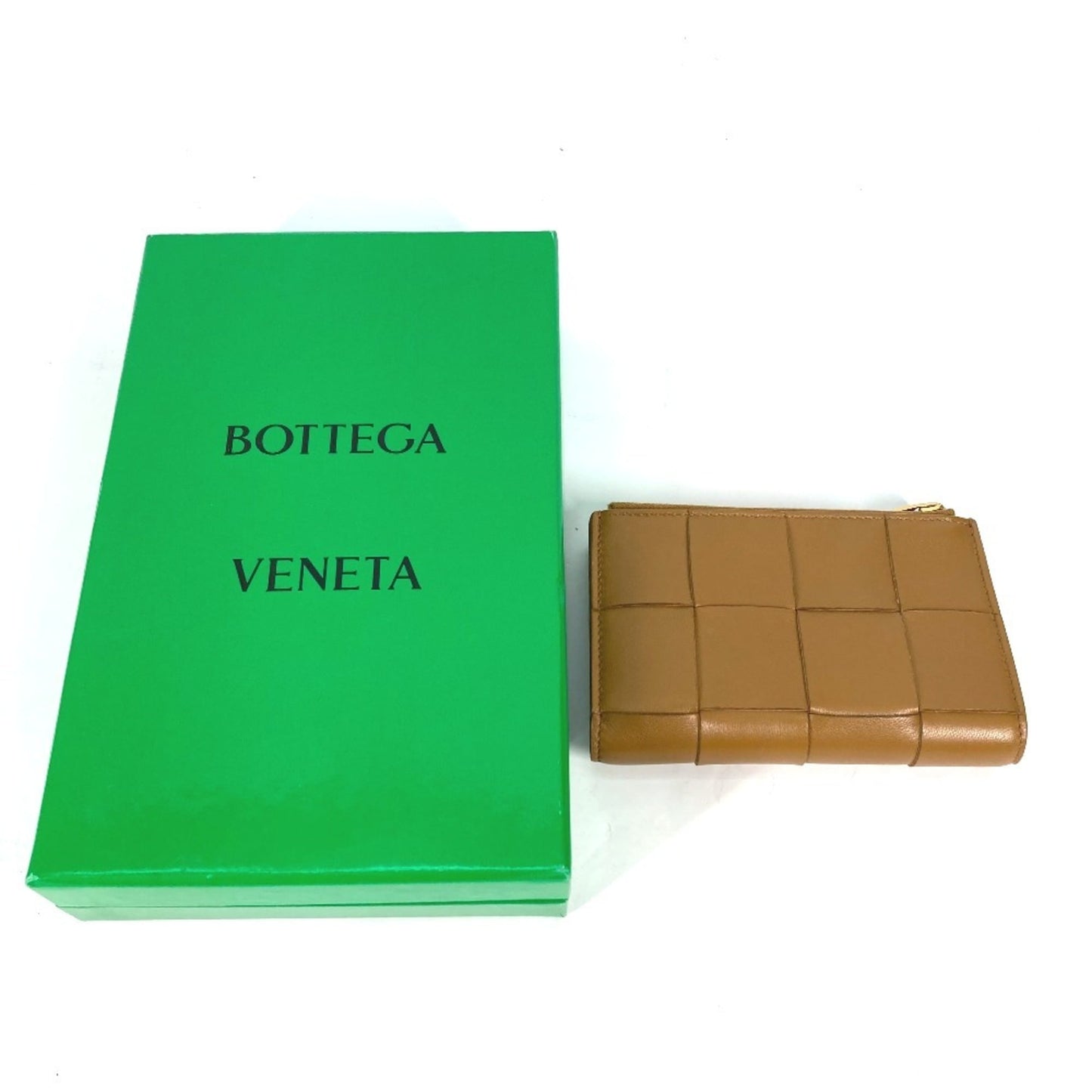 BOTTEGA VENETA 667130 Compact Cassette Wallet, Medium, Bi-fold Zipper Intrecciato Leather, Women's, Beige
