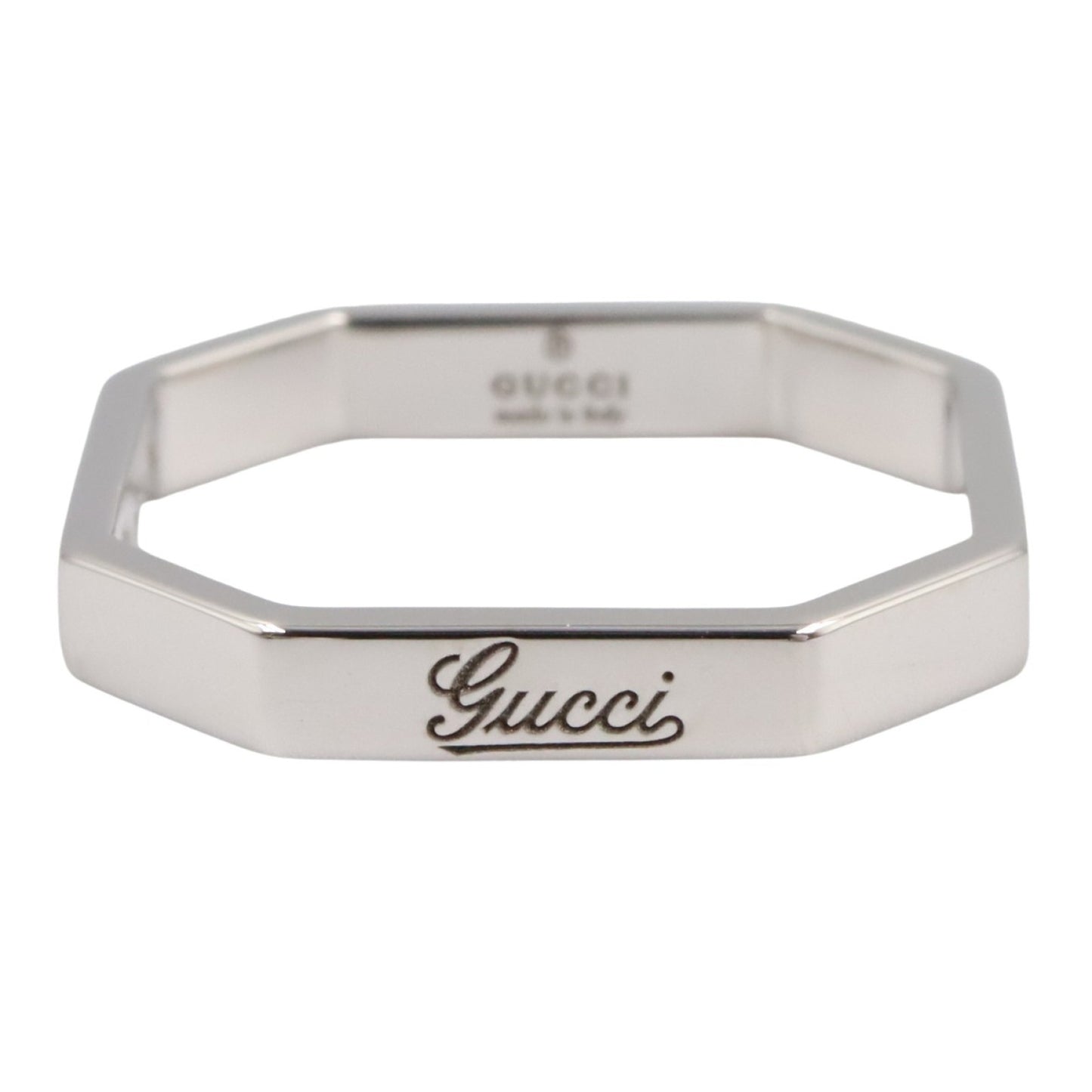 Gucci Octagon Ring, 18K White Gold (K18WG) for Women, Silver
