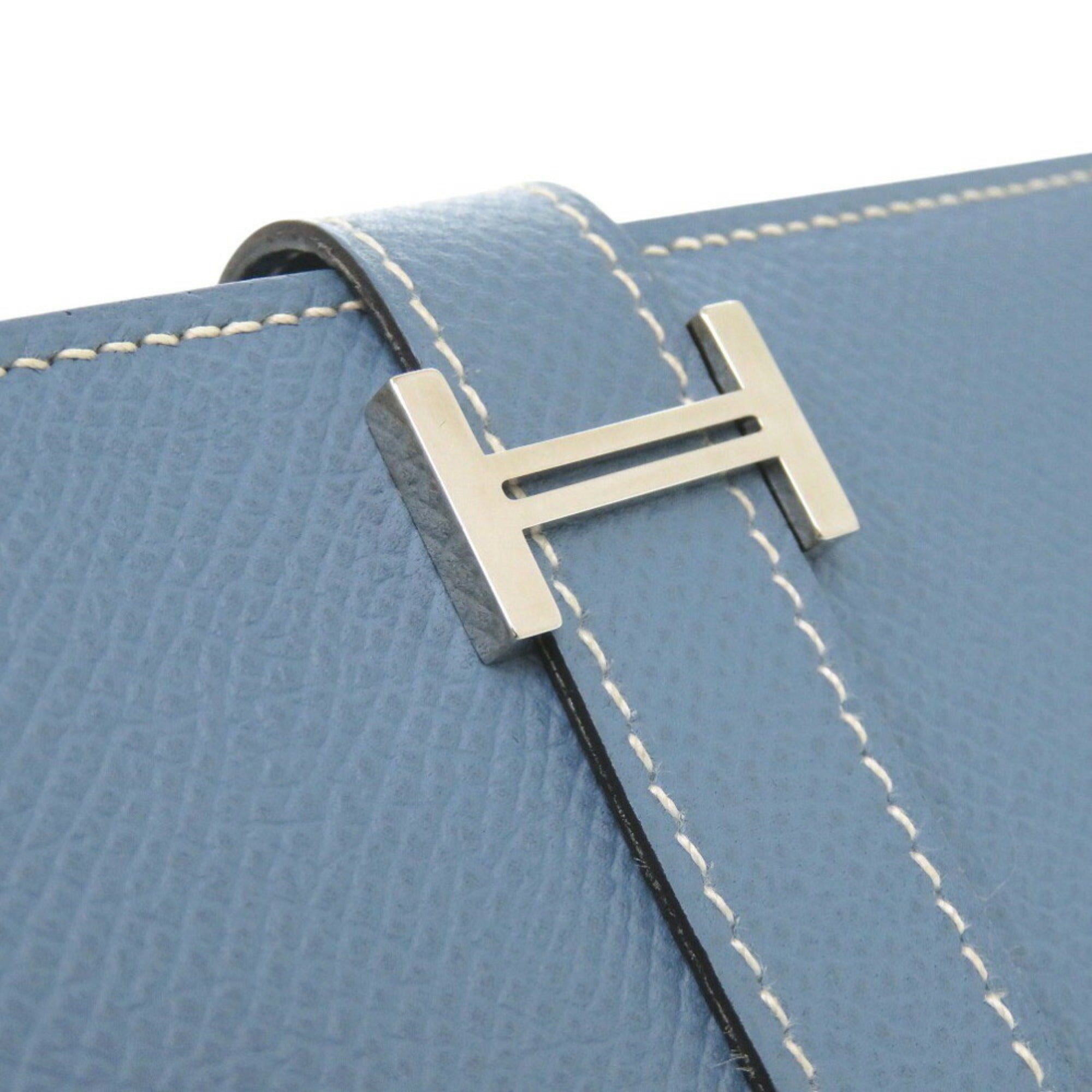 Hermes Bearn soufflet blue jean Epsom leather L stamp (2008 model) long wallet 0058HERMES