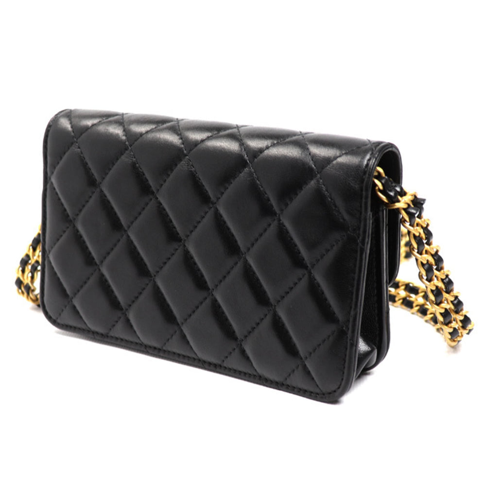 CHANEL Matelasse Flap Phone Holder Shoulder Bag, Black, AP3106, Women's — Like New