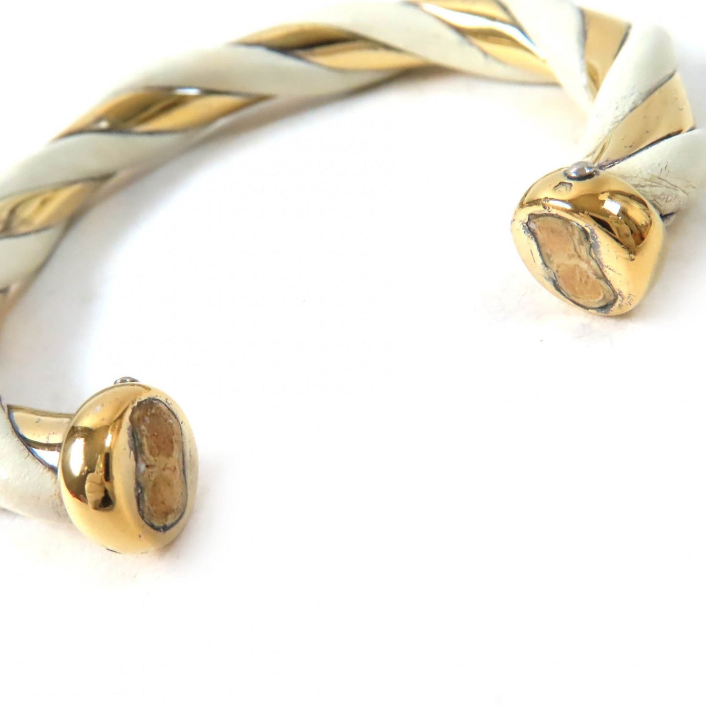 HERMES Twist Bangle Bracelet, SV925 Leather, Ivory and Gold, Weight 29.3g, Women's