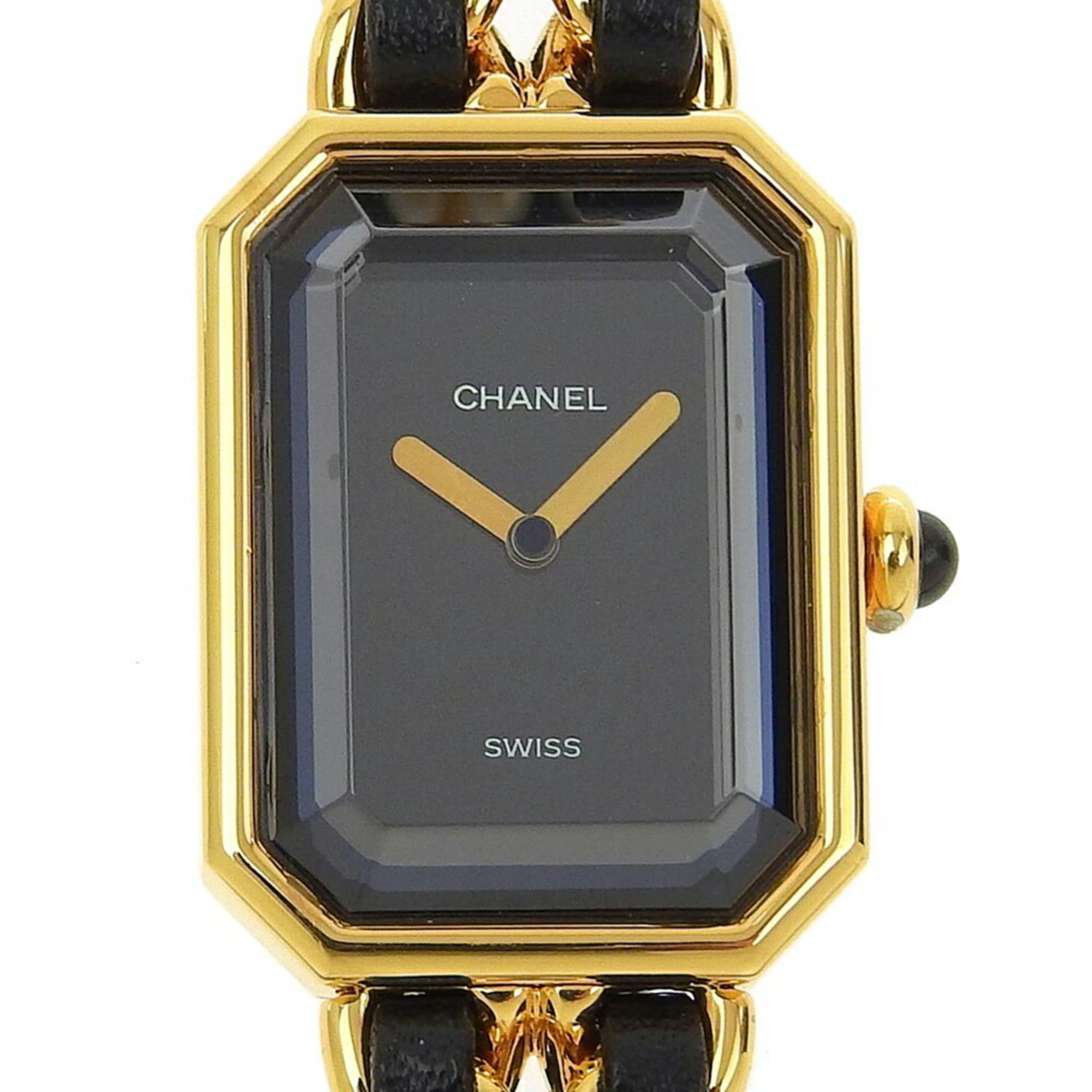 Chanel CHANEL Premiere S Watch H0001 Gold-plated x Leather Quartz Analog Display Black Dial Ladies — Very Good