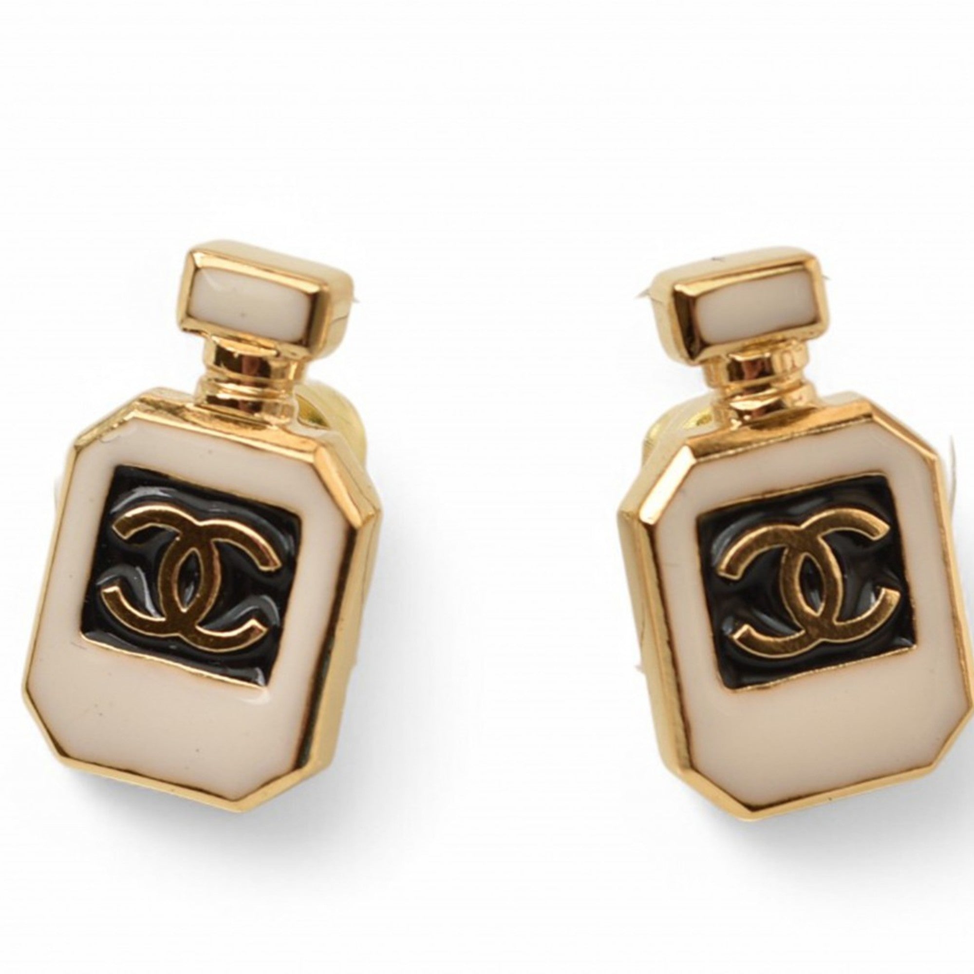 CHANEL Earrings Coco Mark CC Gold Bottle Motif C25 — Like New