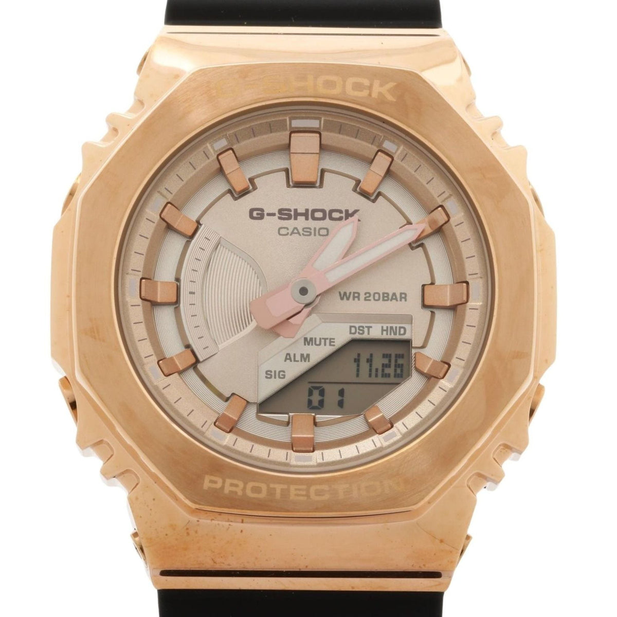 CASIO GSHOCK ANALOG DIGITAL WOMEN WATCH GMS2100PG1A4JF Pink Gold Black Resin/SS Women's Analog-Digi — New - Store Return