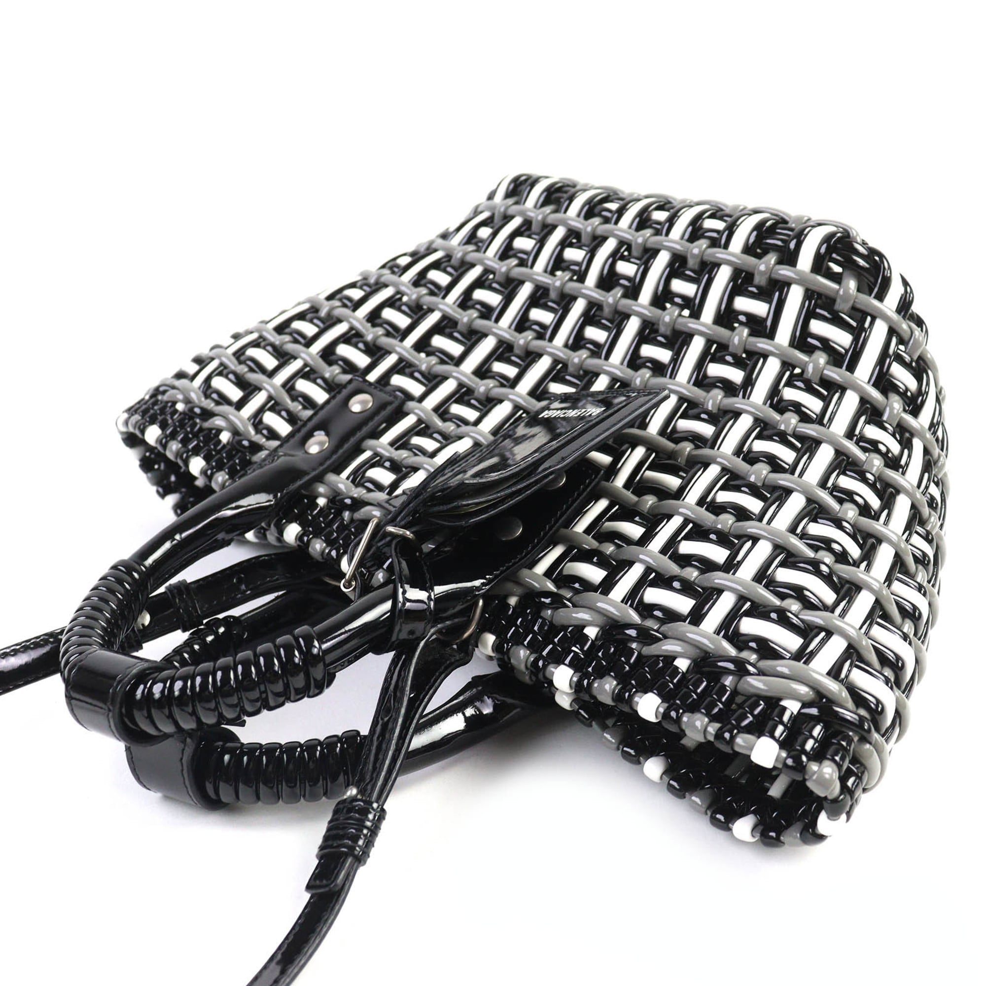 BALENCIAGA 671342 Bistro Basket Bag, XS, Enamel, 2-Way Handbag/Shoulder Black, Gray, White, Includes Dust Made in Italy, Women's — Like New