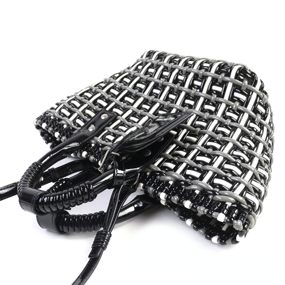 BALENCIAGA 671342 Bistro Basket Bag, XS, Enamel, 2-Way Handbag/Shoulder Black, Gray, White, Includes Dust Made in Italy, Women's — Like New