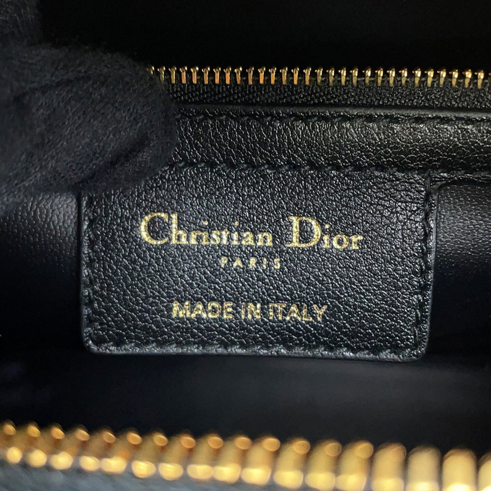 Christian Dior Macro Cannage Groove 25 Medium Calf Leather Handbag M1365UBOL 2-way Black for Women — Like New