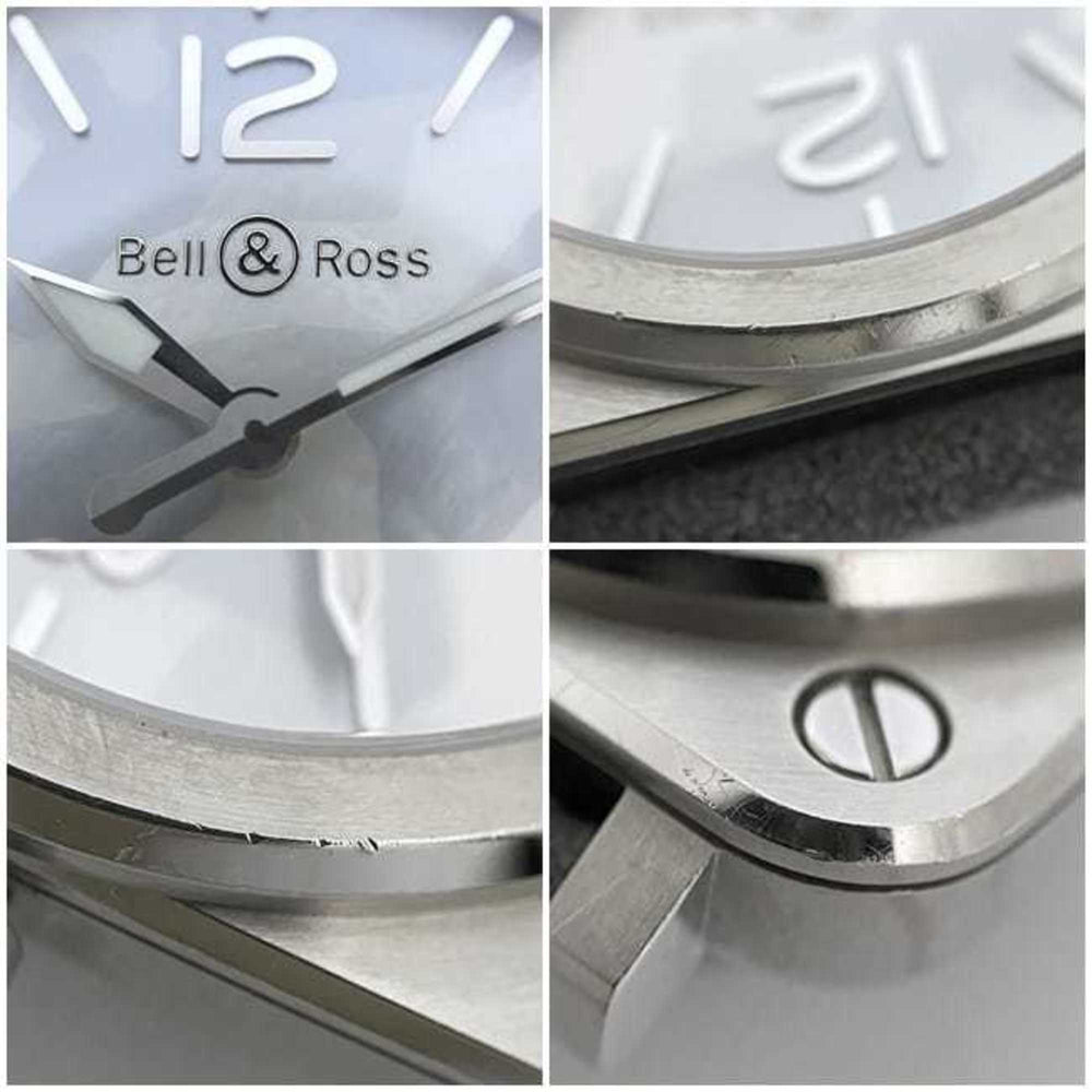 Bell & Ross Watch Aviation 39 f-22679 Camouflage White Shell Silver Gray BRS-64-S Men's SS Suede Leather Rubber Quartz Square Dial Interchangeable Strap Battery Operated — Good
