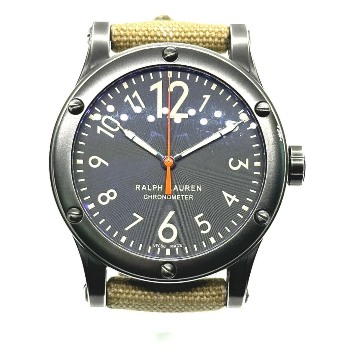 RALPH LAUREN Ralph Lauren Sporting Safari RL67 Chronometer Watch (RL0220900) with Stainless Steel Canvas Strap, Black/Khaki — Very Good