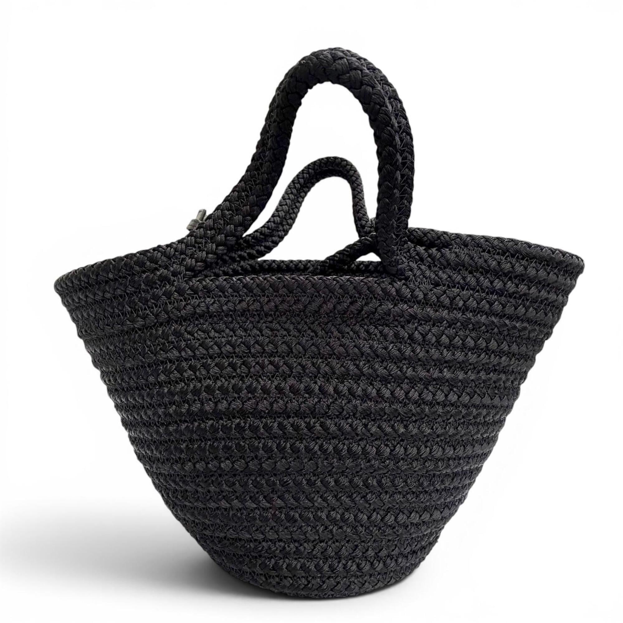 BALENCIAGA 695612 Ibiza Small Strap Logo 2-Way Basket Bag Summer Handbag Shoulder Black Made in Italy Women's with Dust — Like New