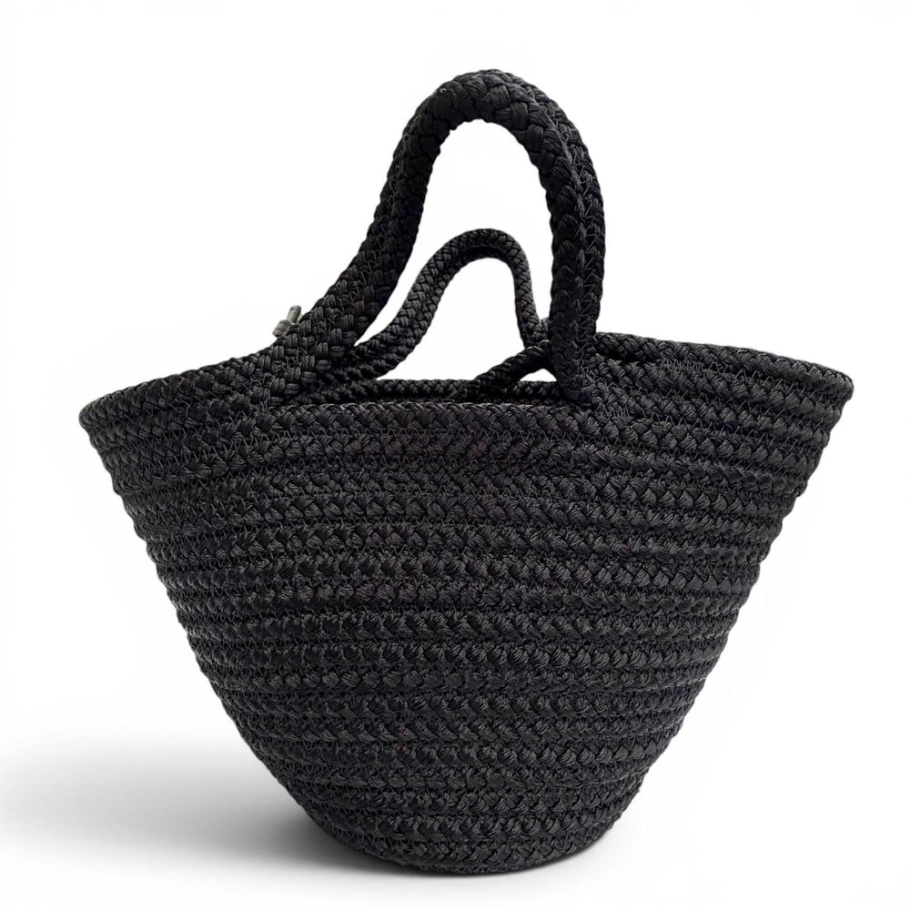 BALENCIAGA 695612 Ibiza Small Strap Logo 2-Way Basket Bag Summer Handbag Shoulder Black Made in Italy Women's with Dust — Like New