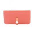 Hermes Hermès Dogon Long Bifold Wallet, Leather, Swift Women's, Red, Orange, Crevette