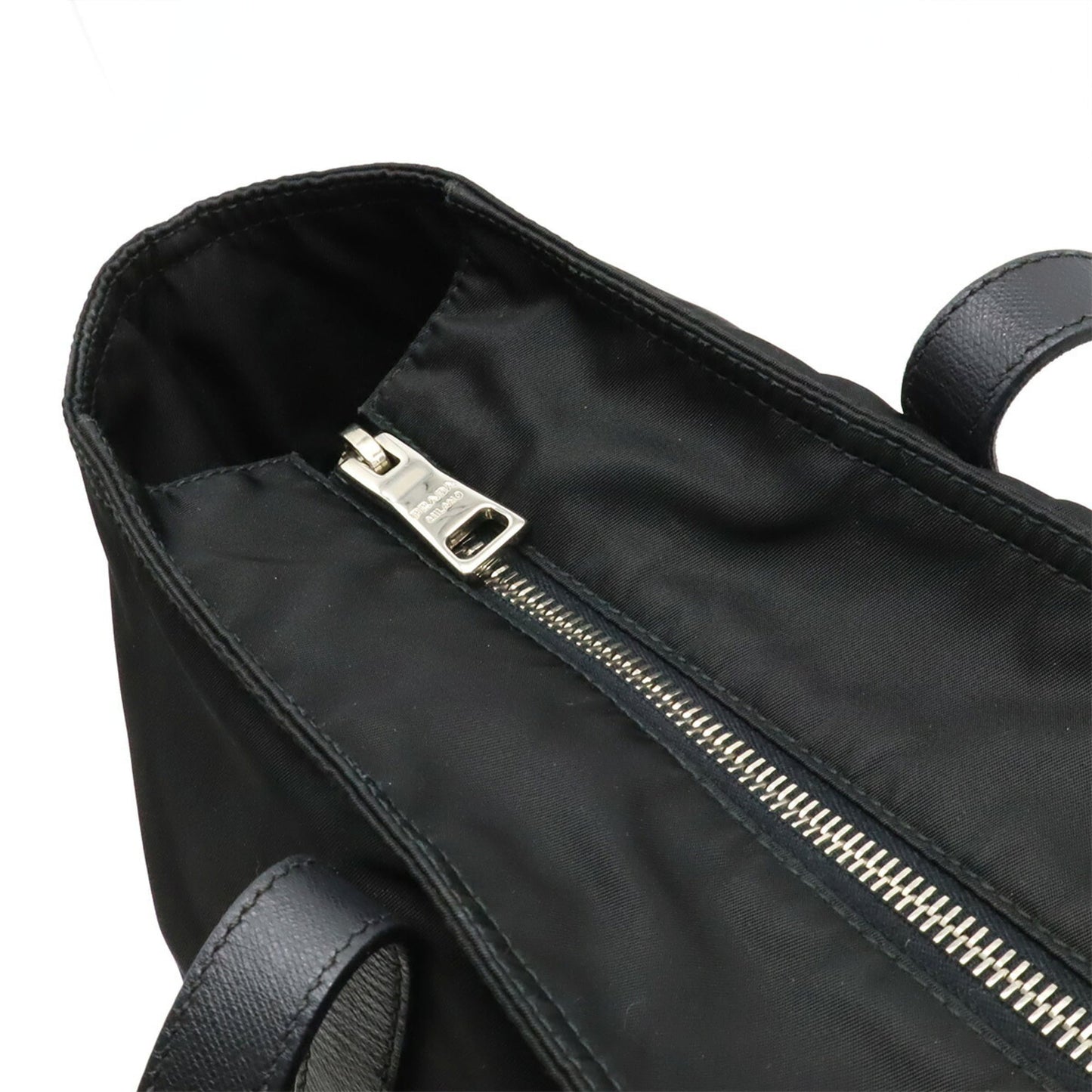 PRADA Triangle Tote Bag Shoulder Nylon Leather NERO Black 1BG842