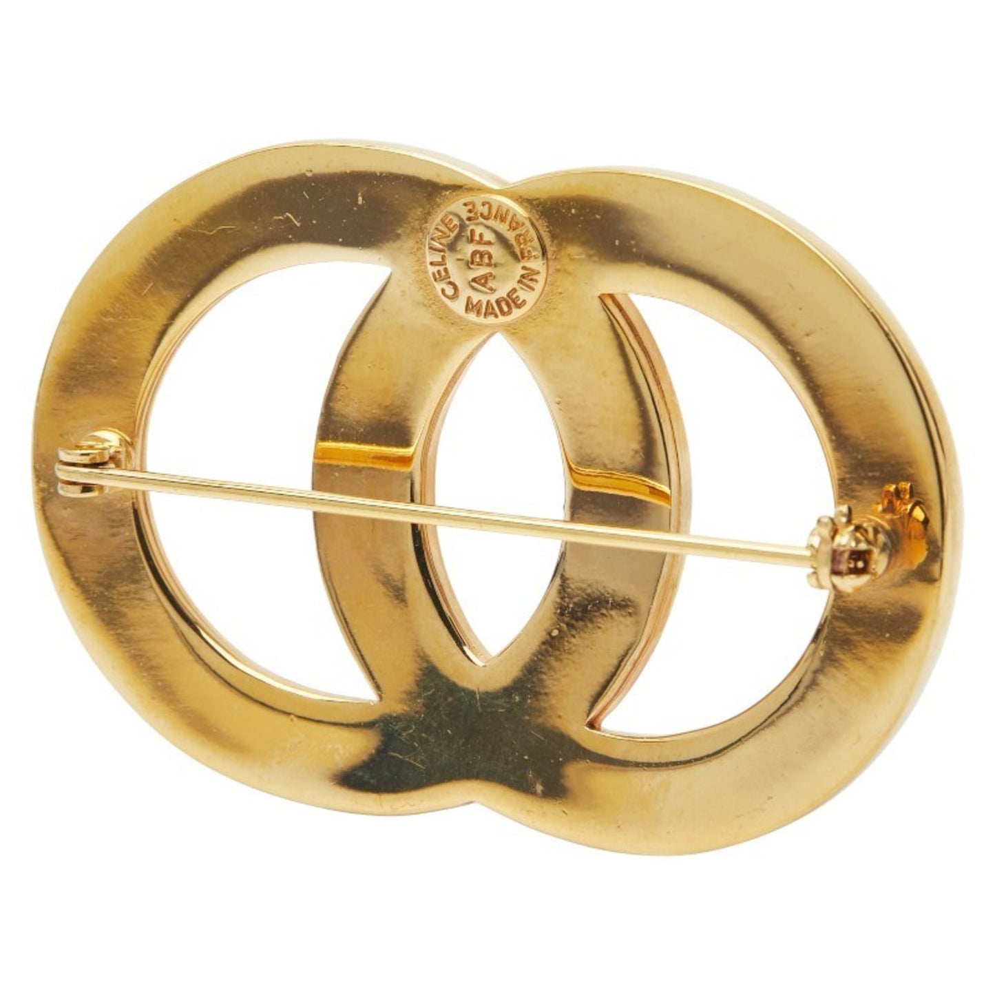 Celine Circle Logo Rhinestone Brooch, Gold Plated, Women's, CELINE