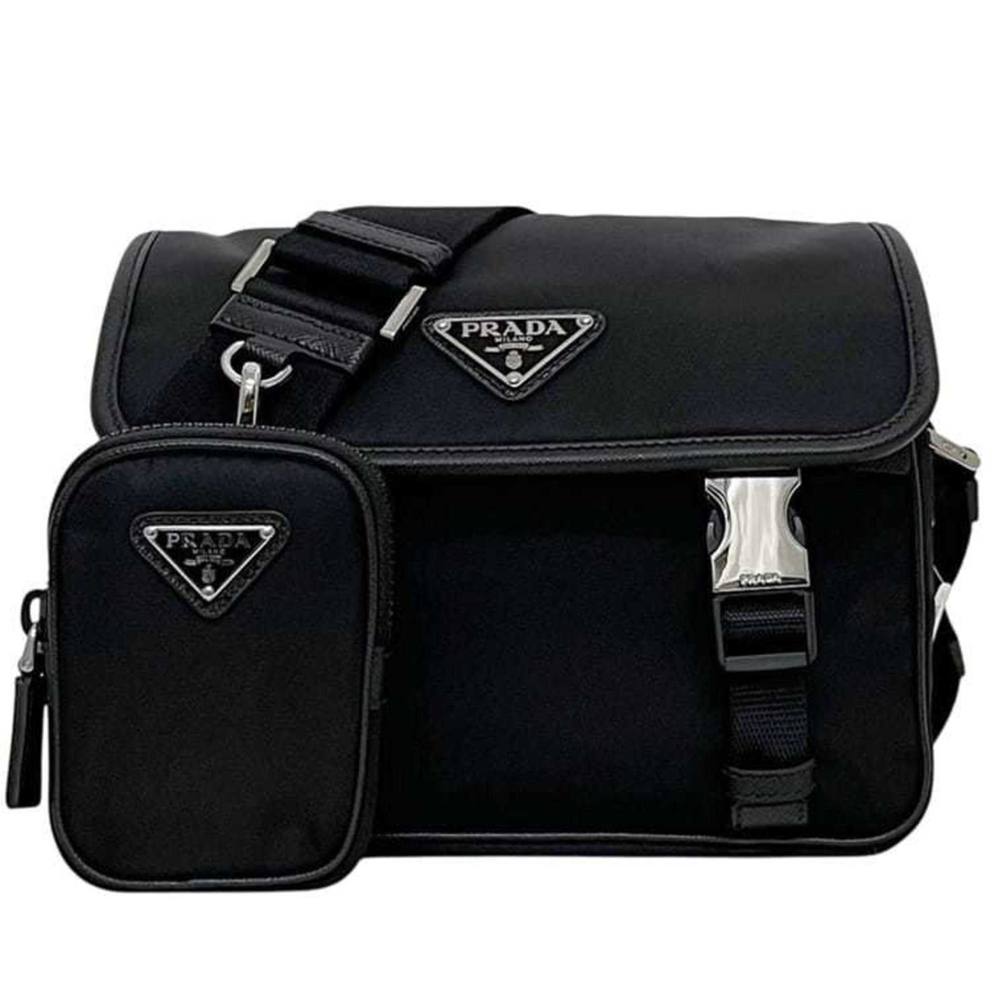 Prada Shoulder Bag f-25189 Black NERO Tessuto 2VD034 Unused Nylon Saffiano Leather Re-Nylon 279 102 PRADA RE NYLON Crossbody Strap Flap — Like New