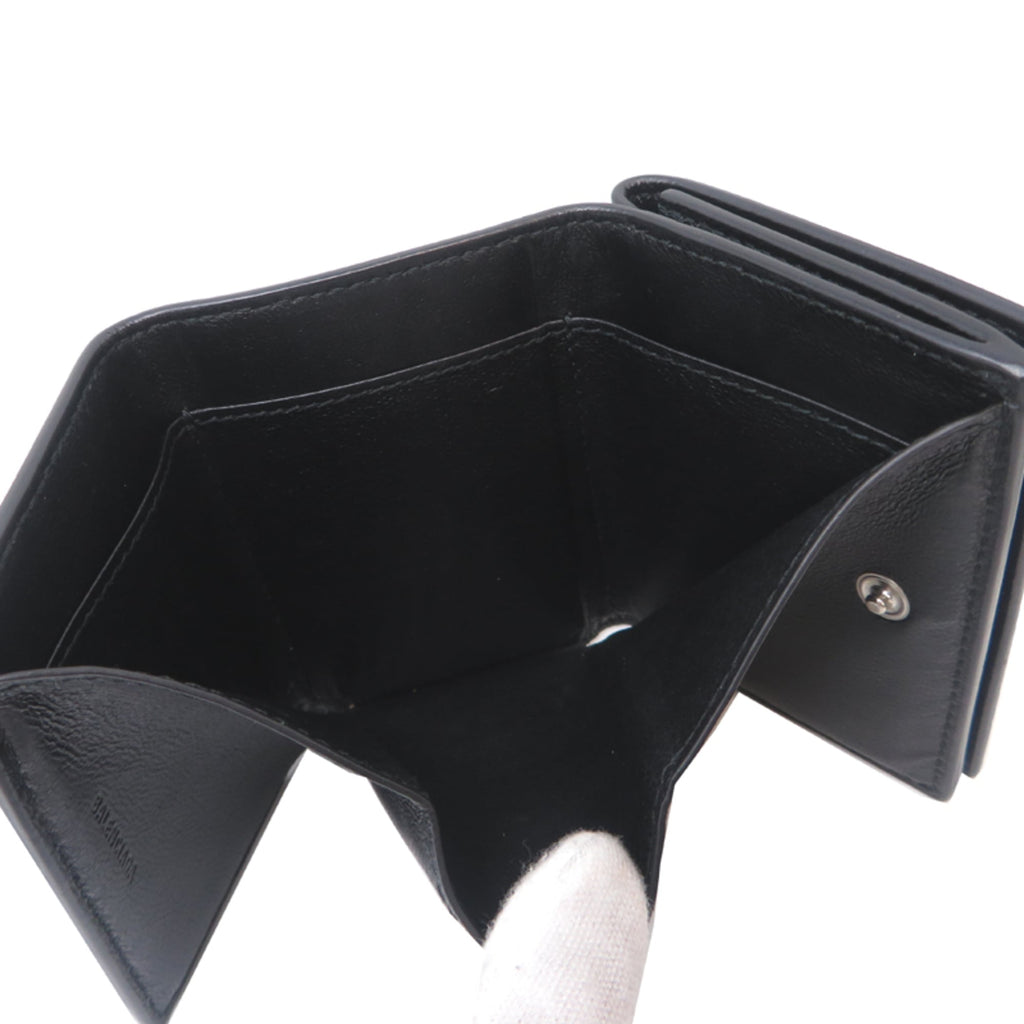 Balenciaga Cash Mini Wallet, Women's and Men's Tri-fold Wallet 594312, Calfskin, Black