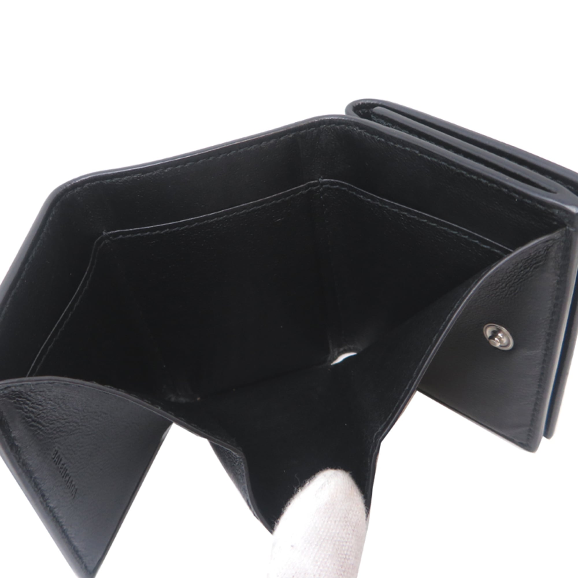 Balenciaga Cash Mini Wallet, Women's and Men's Tri-fold Wallet 594312, Calfskin, Black