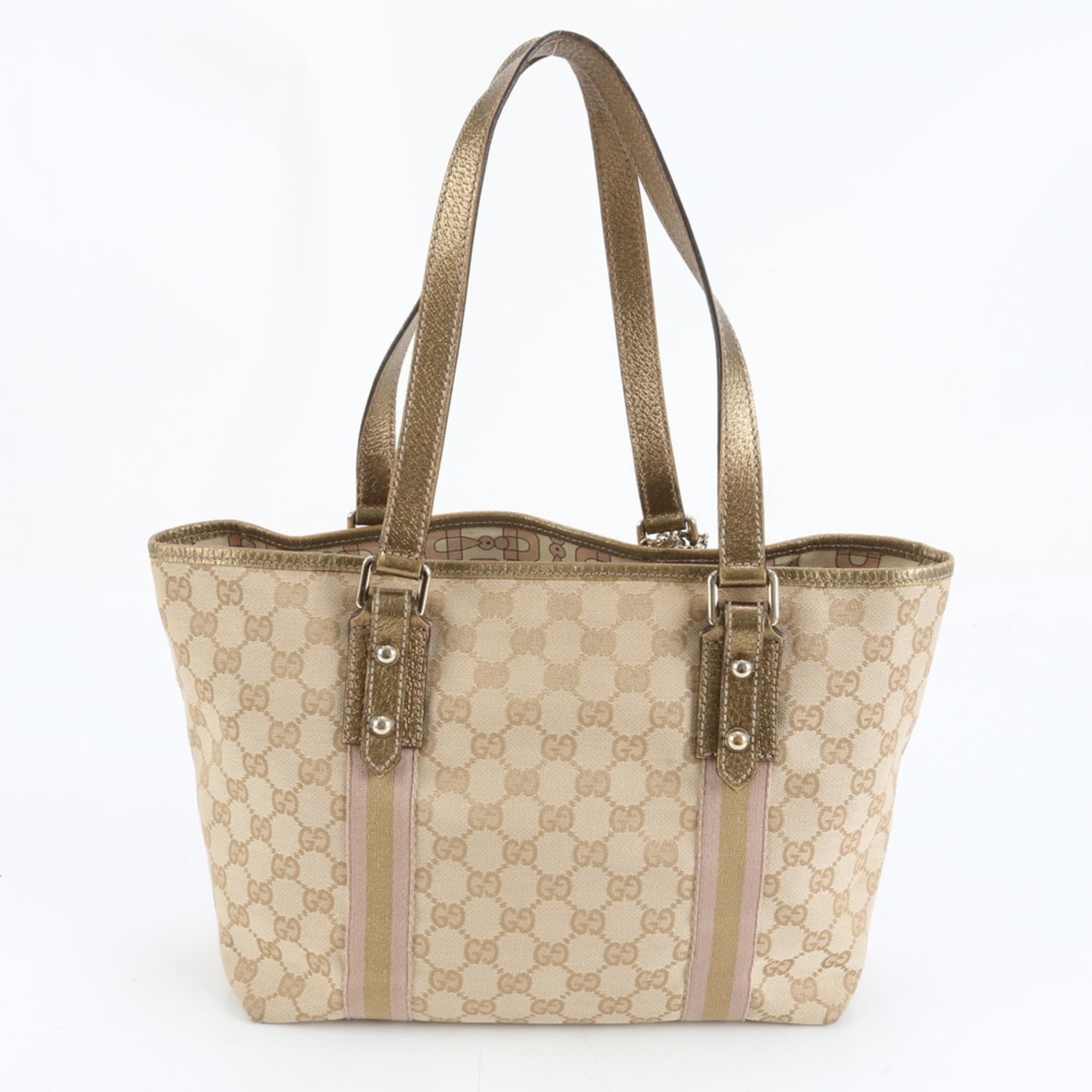 Gucci Canvas 137396 Leather Tote Bag Shoulder Handbag Beige Women's