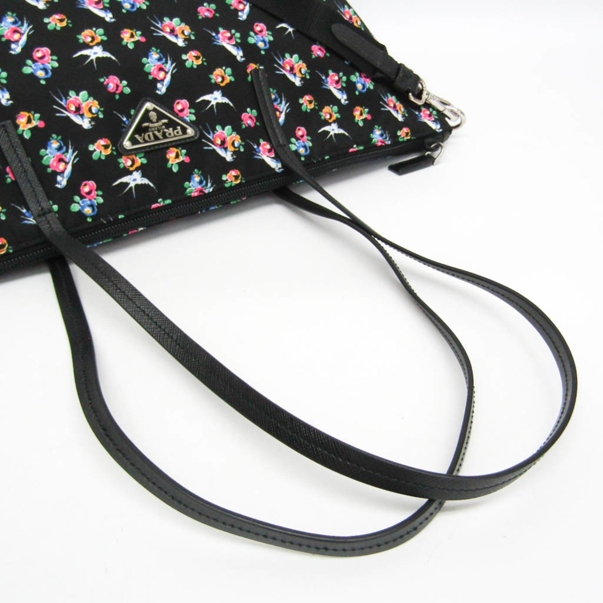 Prada TESSUTO STAMPAT 1BG189 Women's Nylon,Leather Shoulder Bag,Tote Bag Black,Pink,Yellow — Like New