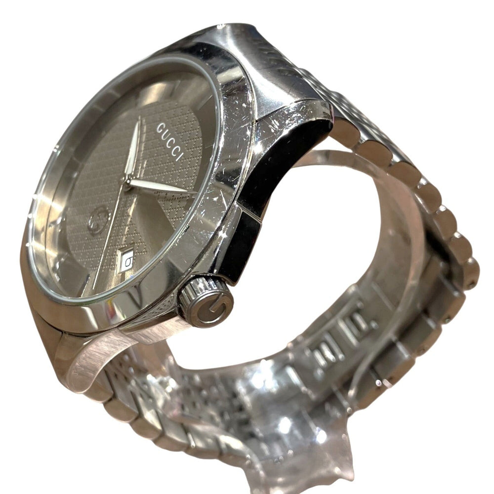 Gucci G-Timeless watch, total weight 96.4g, stainless steel, quartz movement, light brown dial. 126.4 — Good