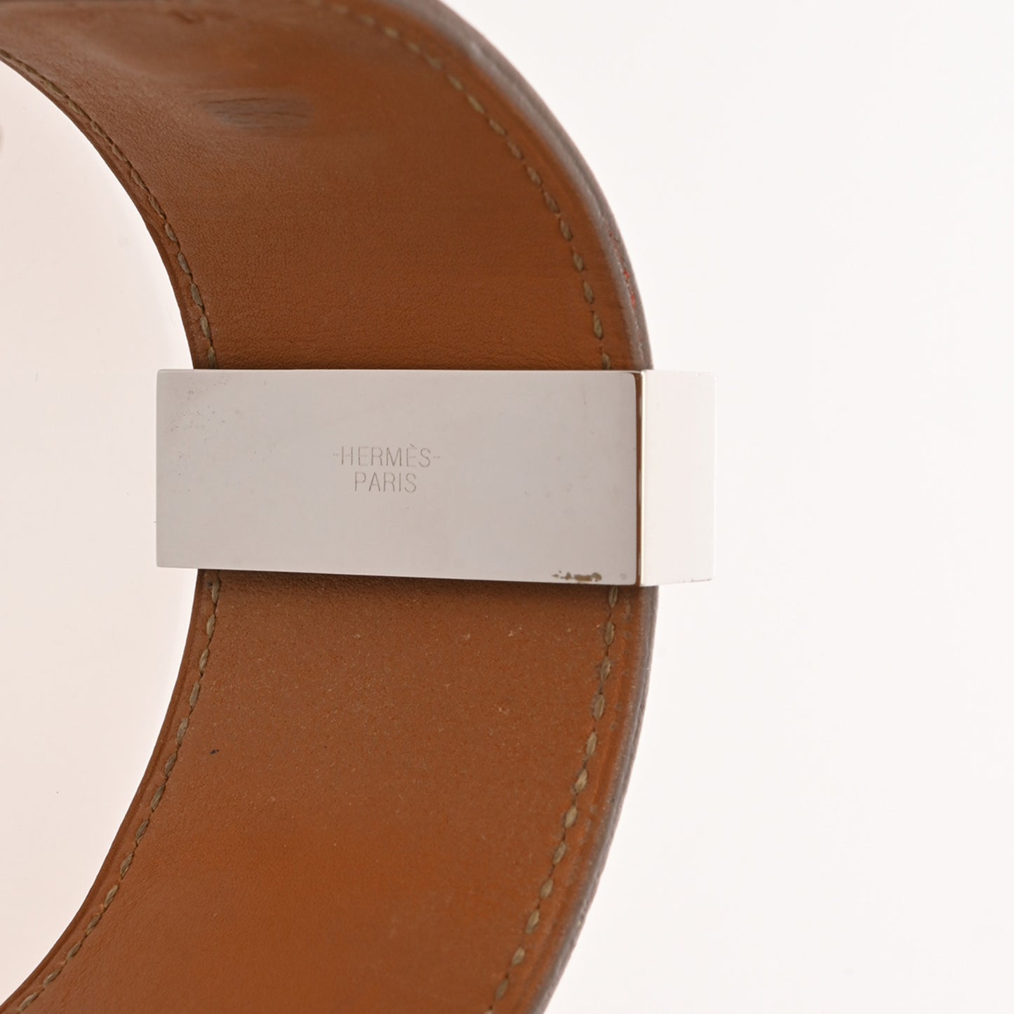 HERMES Collier de Chien GM Rose Jaipur Silver Hardware T Stamp (circa 2015) Unisex Epsom Leather Bracelet