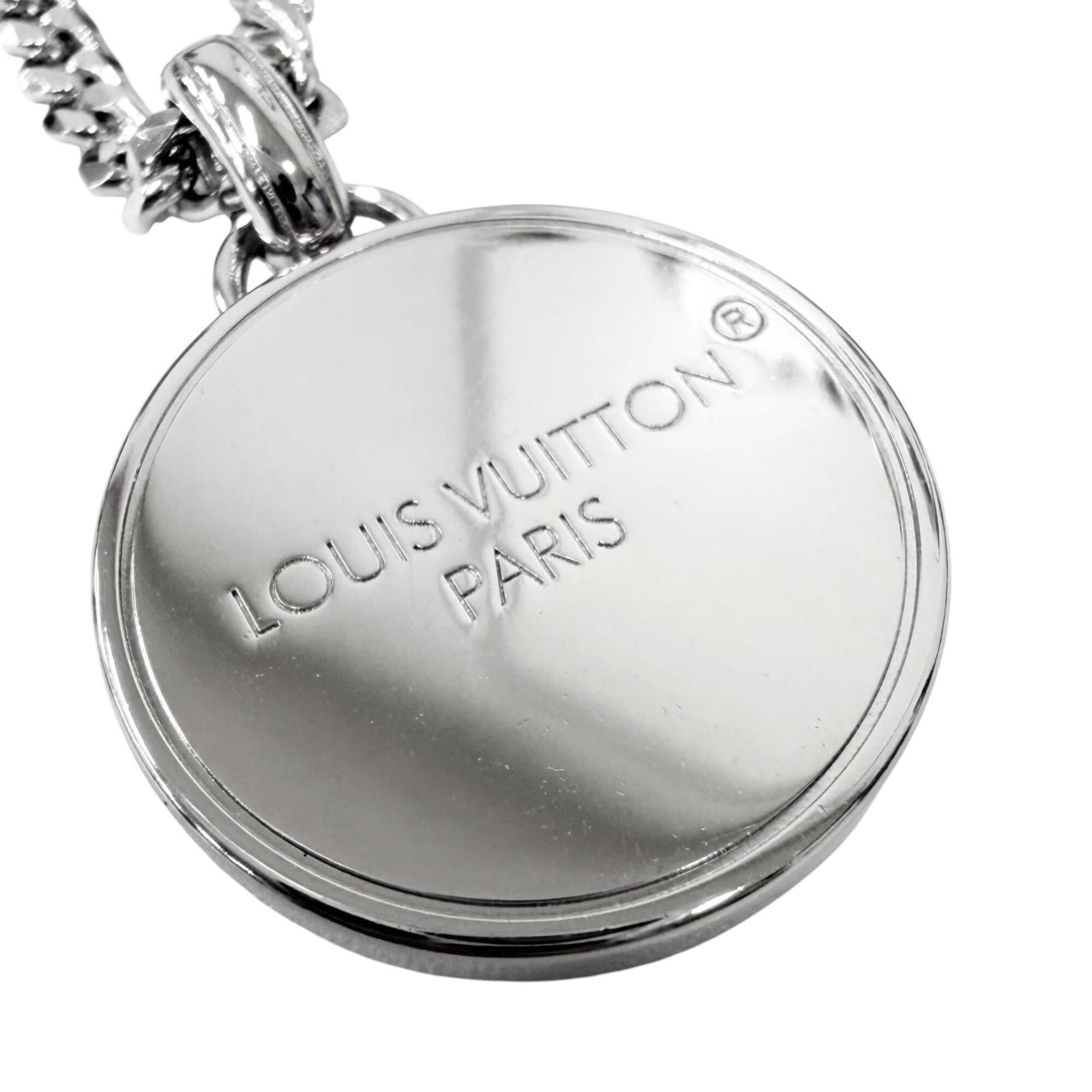 LOUIS VUITTON (Louis Vuitton) 2025 model M02446 Damier Staple Pendant Necklace, Silver, Made in Italy, Men's, with Box and Dust Bag — Like New