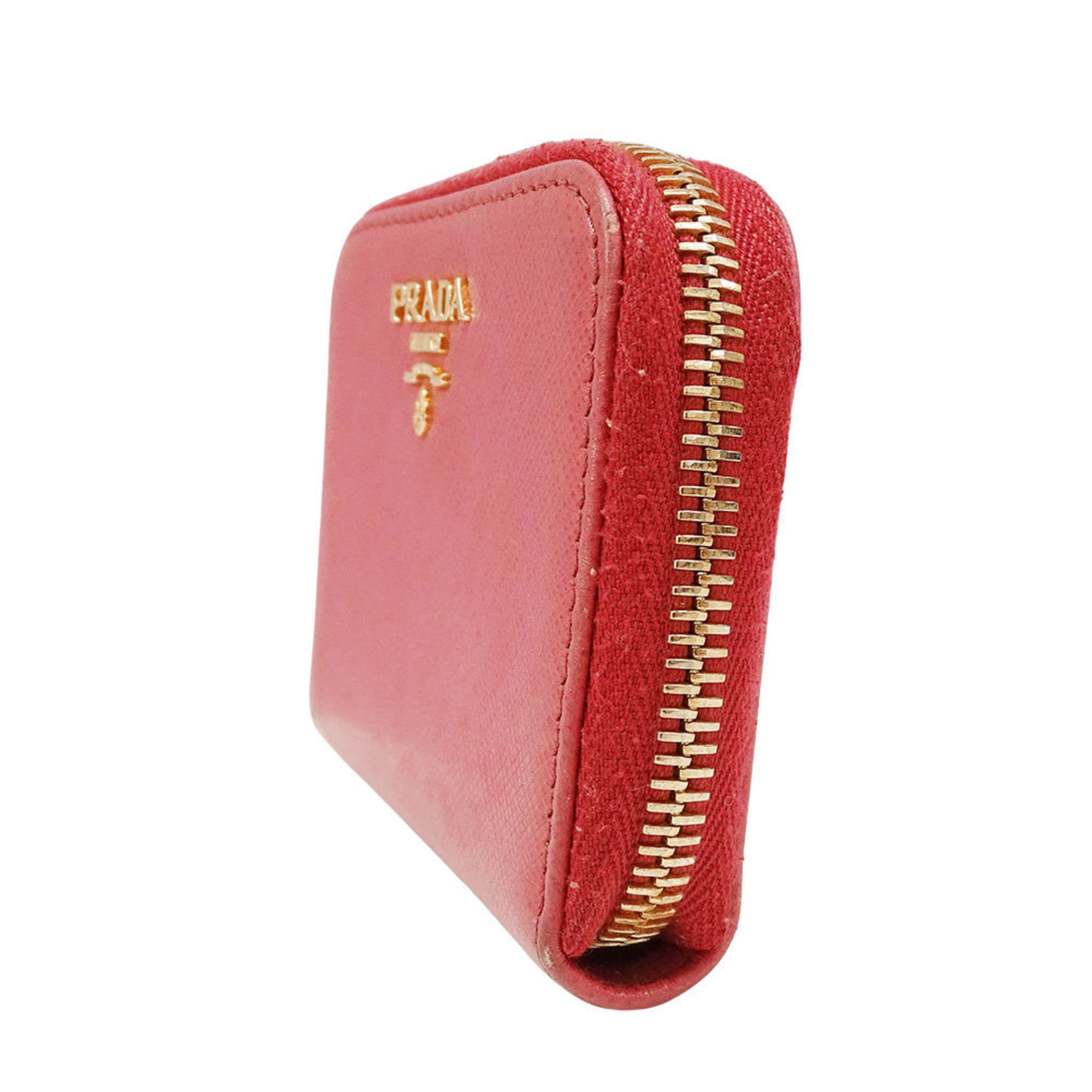 Prada Women's Saffiano Pink Wallet/Coin Case 1MM268 with Zip-Around Coin Purse