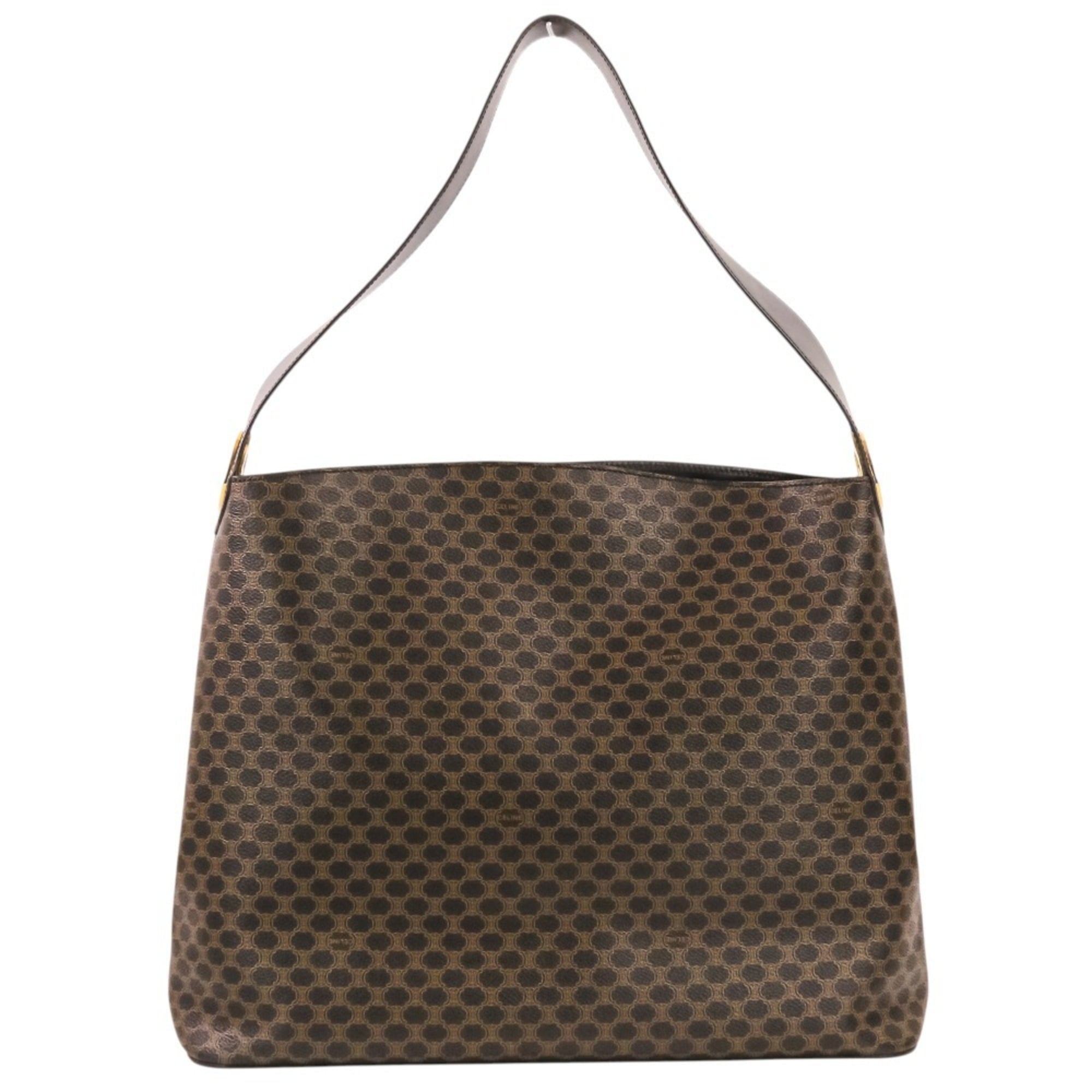 CELINE Vintage Macadam Pattern One-Shoulder Bag, Brown & Black, Women's — Like New