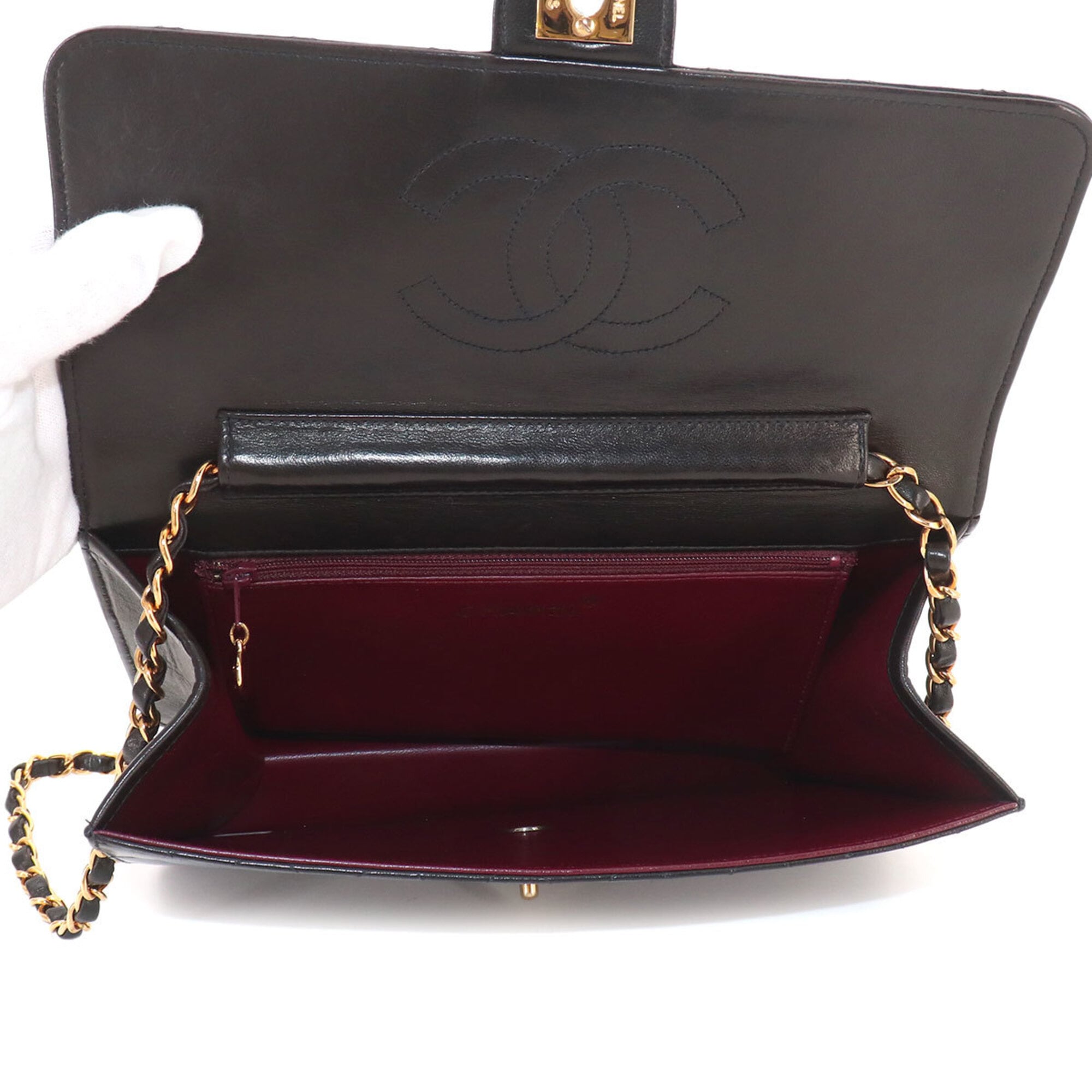 Chanel Matelasse Chain Shoulder Handbag, Lambskin, Black with Gold Hardware — Like New