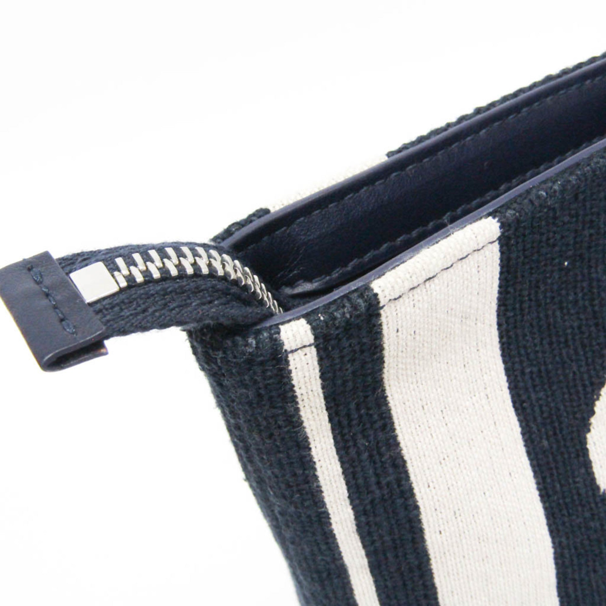 Salvatore Ferragamo Logo EE-24 1638 Women,Men Leather,Cotton Pouch Cream,Navy — Like New