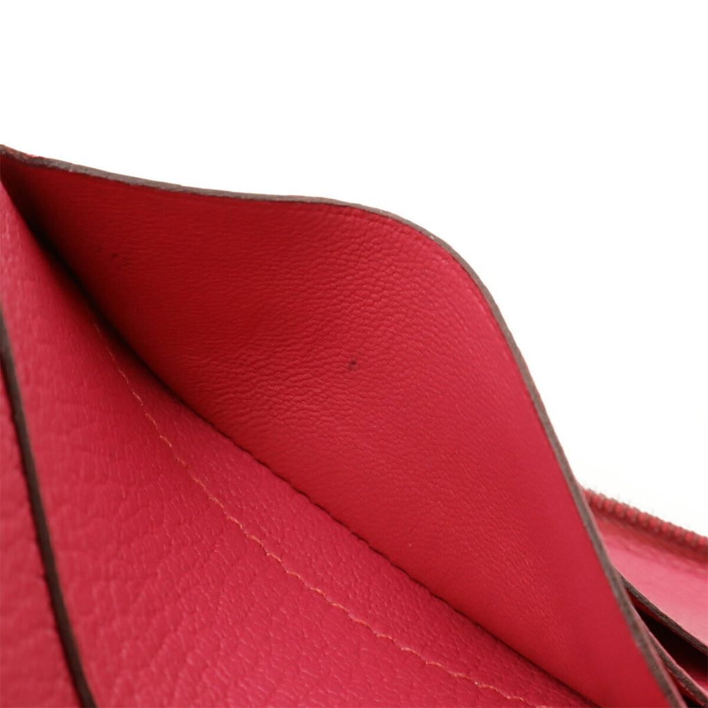 HERMES Azap Combine Round Long Wallet in Chevre Leather, Fuchsia Pink, Stamped with "M"