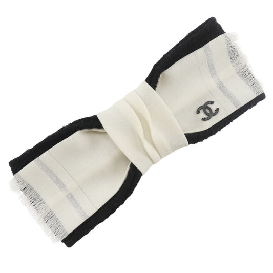 CHANEL Ribbon Brooch with Coco Mark, Tweed, Black/White, Approx. 15g, Women's