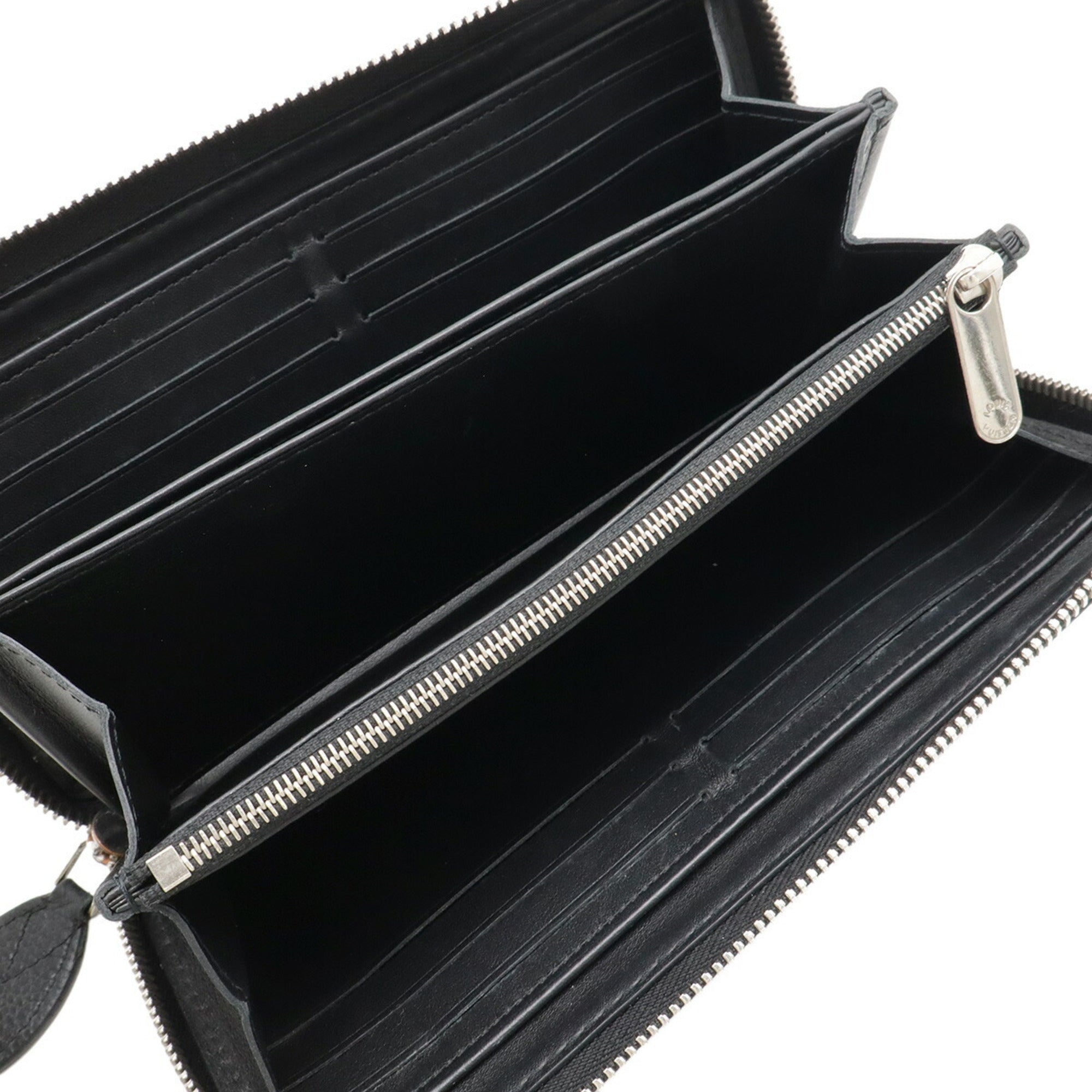 LOUIS VUITTON Monogram Mahina Zippy Wallet, Round Long Leather, Noir, Black, M61867