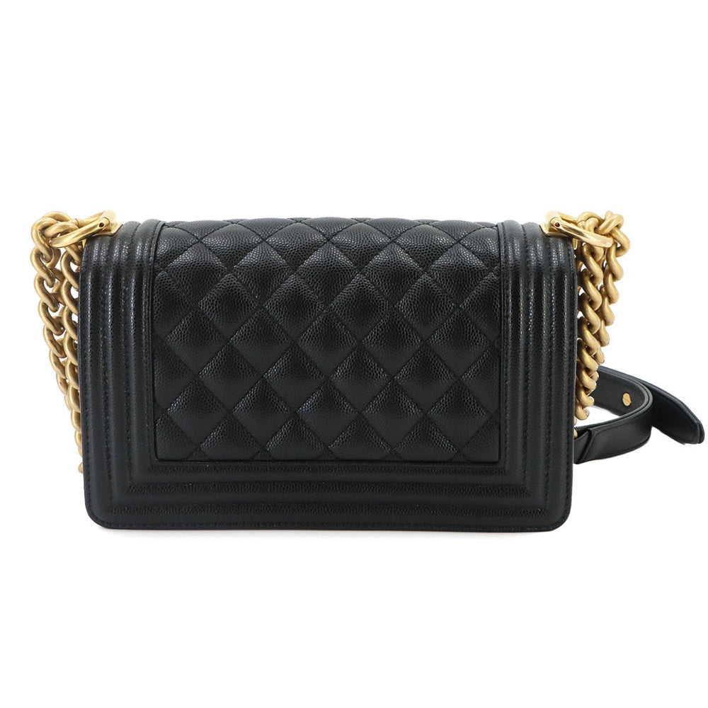 Chanel Boy Small Chain Shoulder Handbag, Caviar Leather, Black, A67085, Gold Hardware — Like New