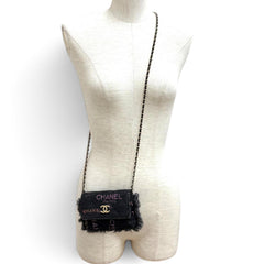 CHANEL Coco Mark Mini Matelassé Denim Leather Chain Fringe Bag Shoulder Black Multi Made in France Women's with Box and Dust — Like New