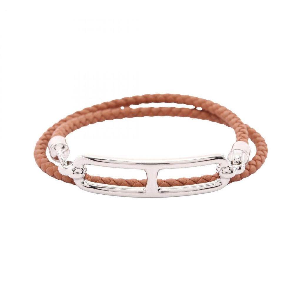 Hermes HERMES Roulis Double Tour Bracelet Accessory Stainless Steel Veau Swift Leather Women's Brown Silver — New - Store Return