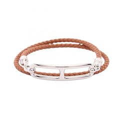 Hermes HERMES Roulis Double Tour Bracelet Accessory Stainless Steel Veau Swift Leather Women's Brown Silver — New - Store Return