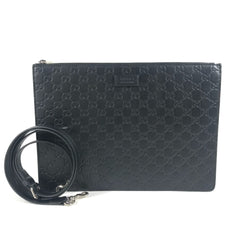 GUCCI 429004 Guccissima GG Logo Crossbody Bag 2-Way Clutch Shoulder Shima Leather Men's Black Like New — Like New