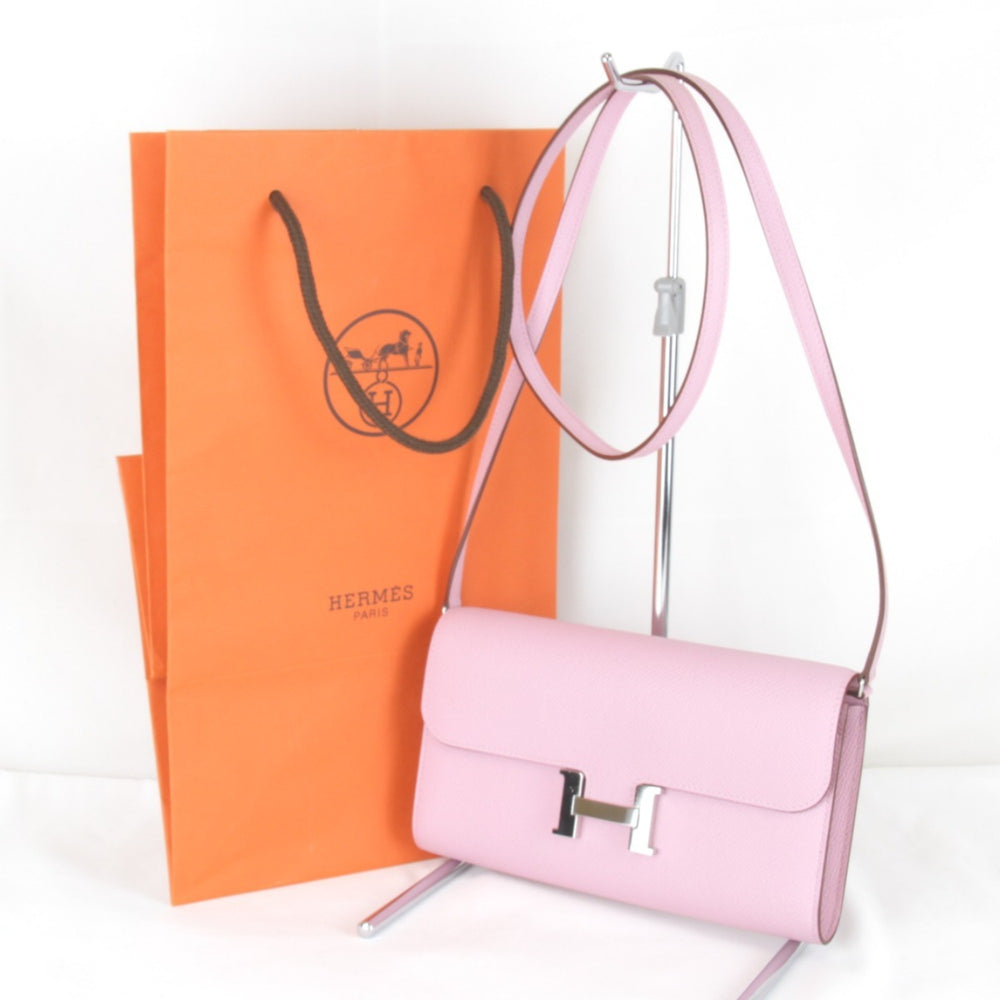 HERMES Constance Two Go Z-stamped shoulder bag, leather, pink, women's, mini size, pochette — Like New