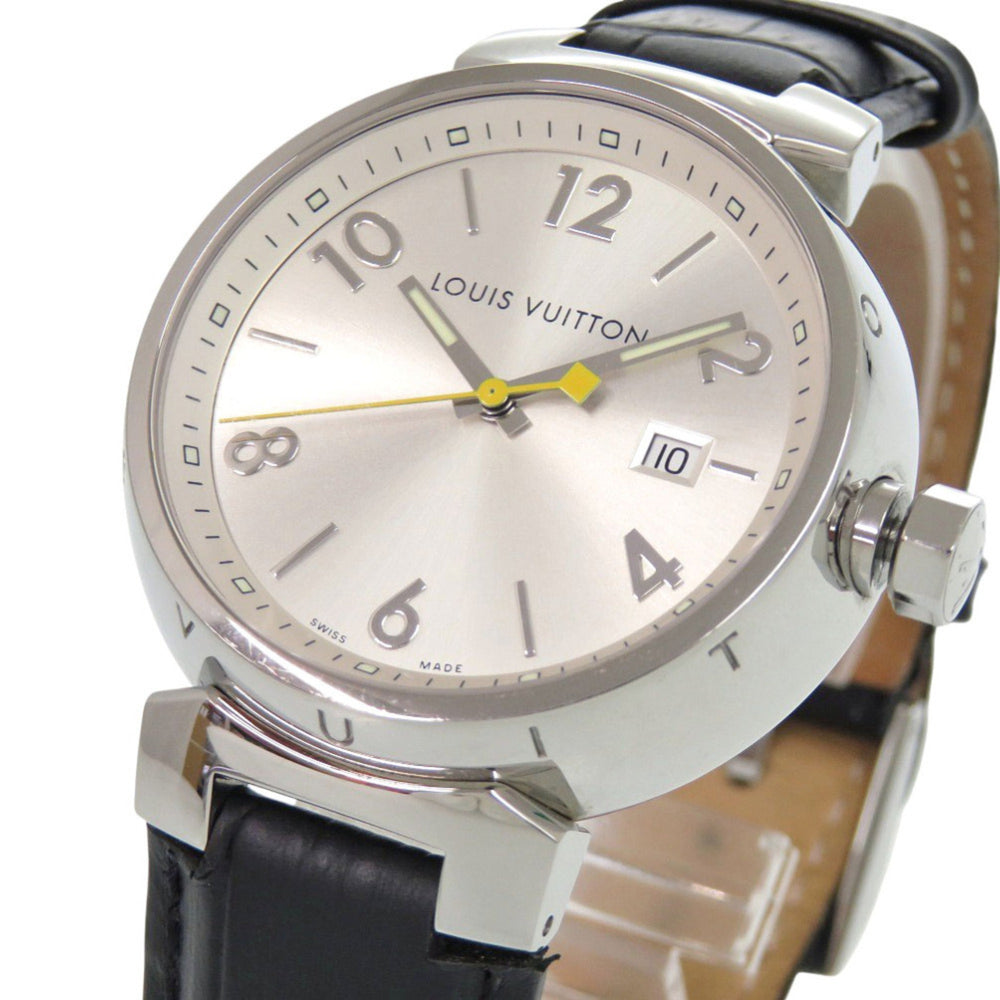 Louis Vuitton Tambour Q111E Stainless Steel Leather Silver Quartz Watch 1507 LOUIS VUITTON — Good