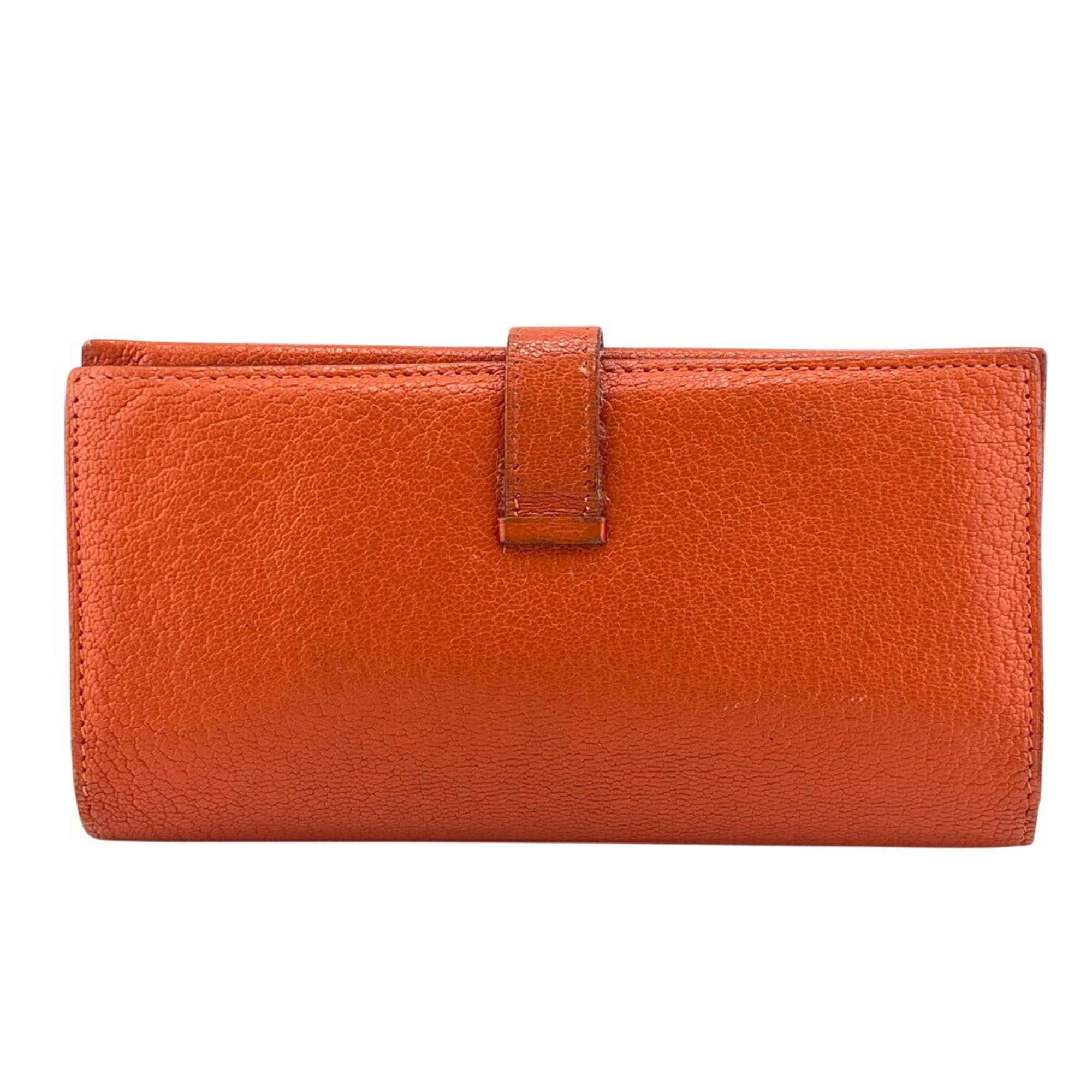 HERMES Bearn long wallet, orange, women's
