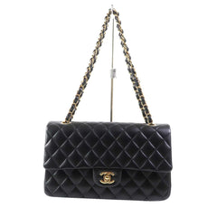 CHANEL A01112 Matelassé 25 Lambskin Shoulder Bag, Random Serial Number, Double Flap, Chain, Black with Gold Hardware, Comes Box and Dust Made in France, Women's — Like New