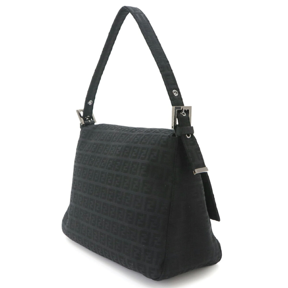 Fendi Zucchino Mamma Baguette Shoulder Handbag, Canvas, Black, 8BR001, Silver Hardware — Like New