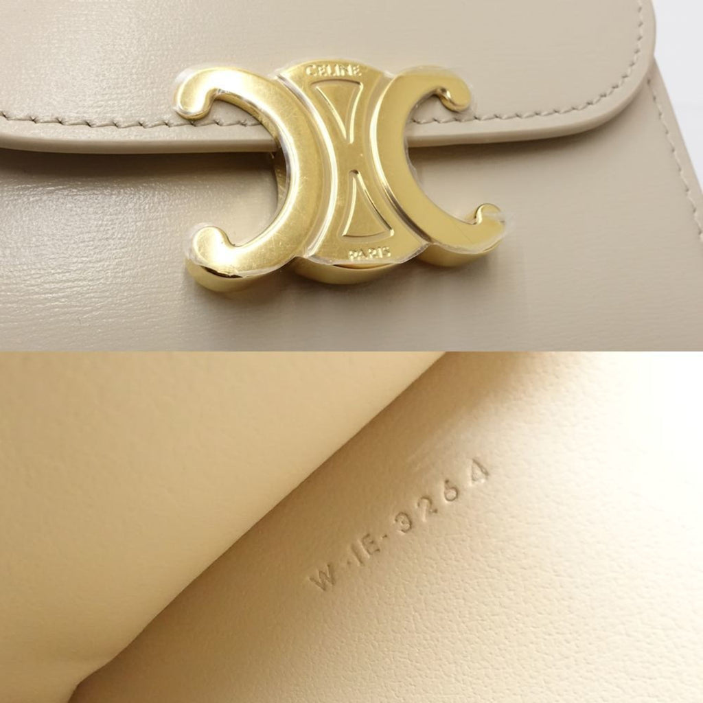 CELINE Triomphe Small Wallet W1E-3264, Beige Leather, Women's, 181614