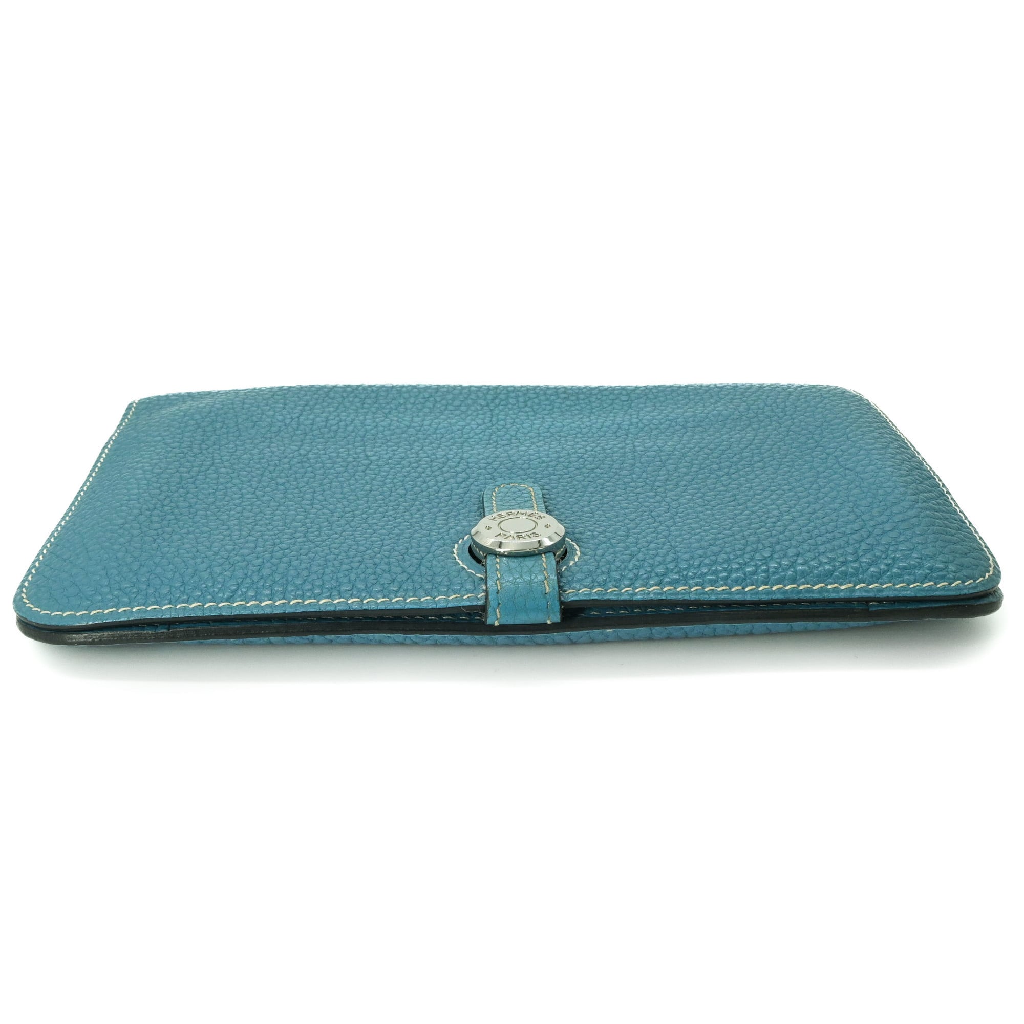 HERMES Dogon Duo GM Long Wallet, Togo Leather Bifold Blue Jean #□H