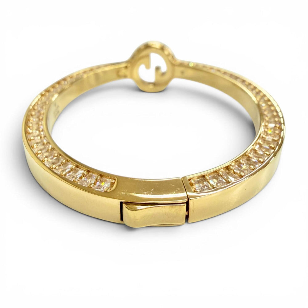 GUCCI Interlocking G Rhinestone Blondie Bangle Bracelet, Gold, Size S, Made in Italy, Women's, with Box and Dust Bag — Like New