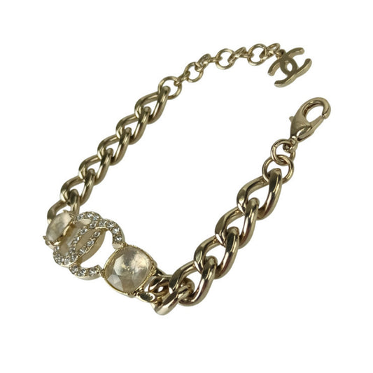 CHANEL Coco Mark Wristwear Chain Bracelet in Gold with Rhinestones, Women's, C23 C